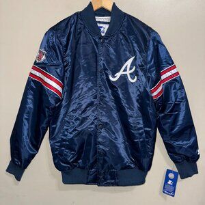 Starter MLB Atlanta Braves Baseball Satin Bomber Jacket Mens S Retro Vintage